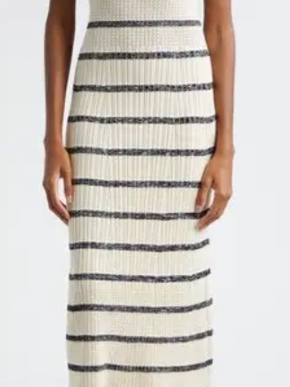 RAMY BROOK Cream Navy Striped Knit Maxi Dress Keyhole Back Size M